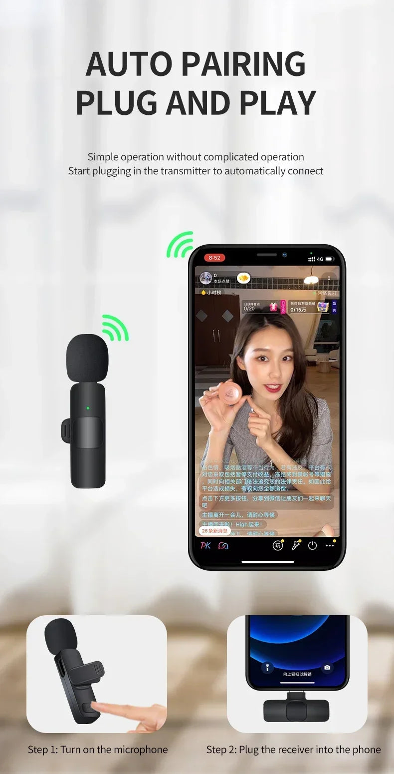 Wireless Windproof Microphone for iPhone16 Shoot vlog YouTube